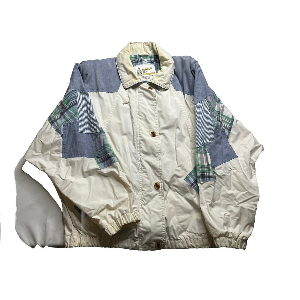 London Fog Women’s Lightweight White & Plaid Jacket Casual Zip White Adult VNT